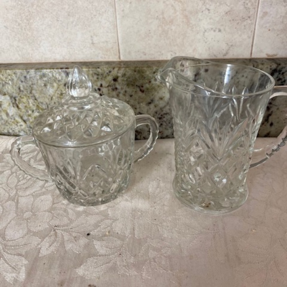 Anchor Hocking Pineapple Pattern cream and sugar dispensers
